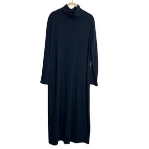 Pure Jill Womens Maxi Dress Petite L Navy French Terry Turtleneck Long Sleeve